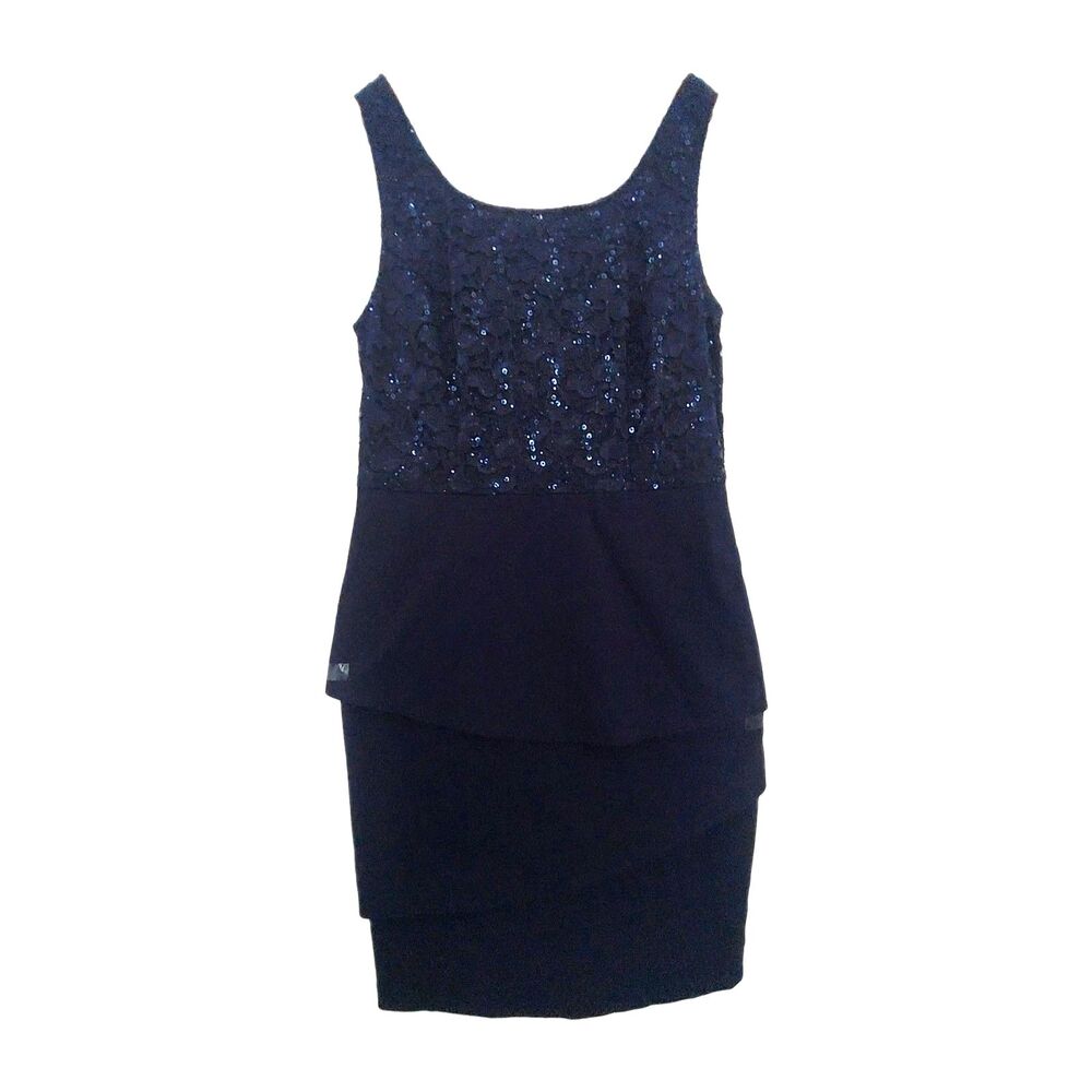 Alex Evenings Navy Sequin Cocktail Dress Petite 12P Sleeveless Dark Blue